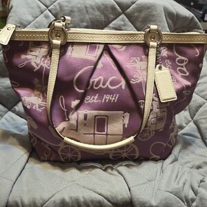 Coach Purple and Cream Shoulder Bag